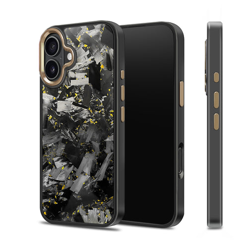 Coarse Forged Carbon Fiber Case For iPhone 16 Series– Gold Flakes