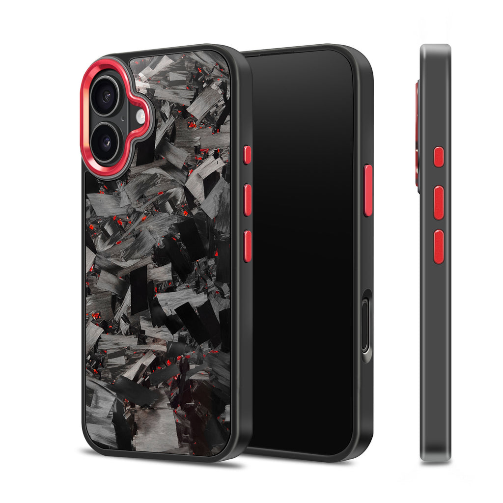 Coarse Forged Carbon Fiber Case For iPhone 16 Series– Ruby Flakes