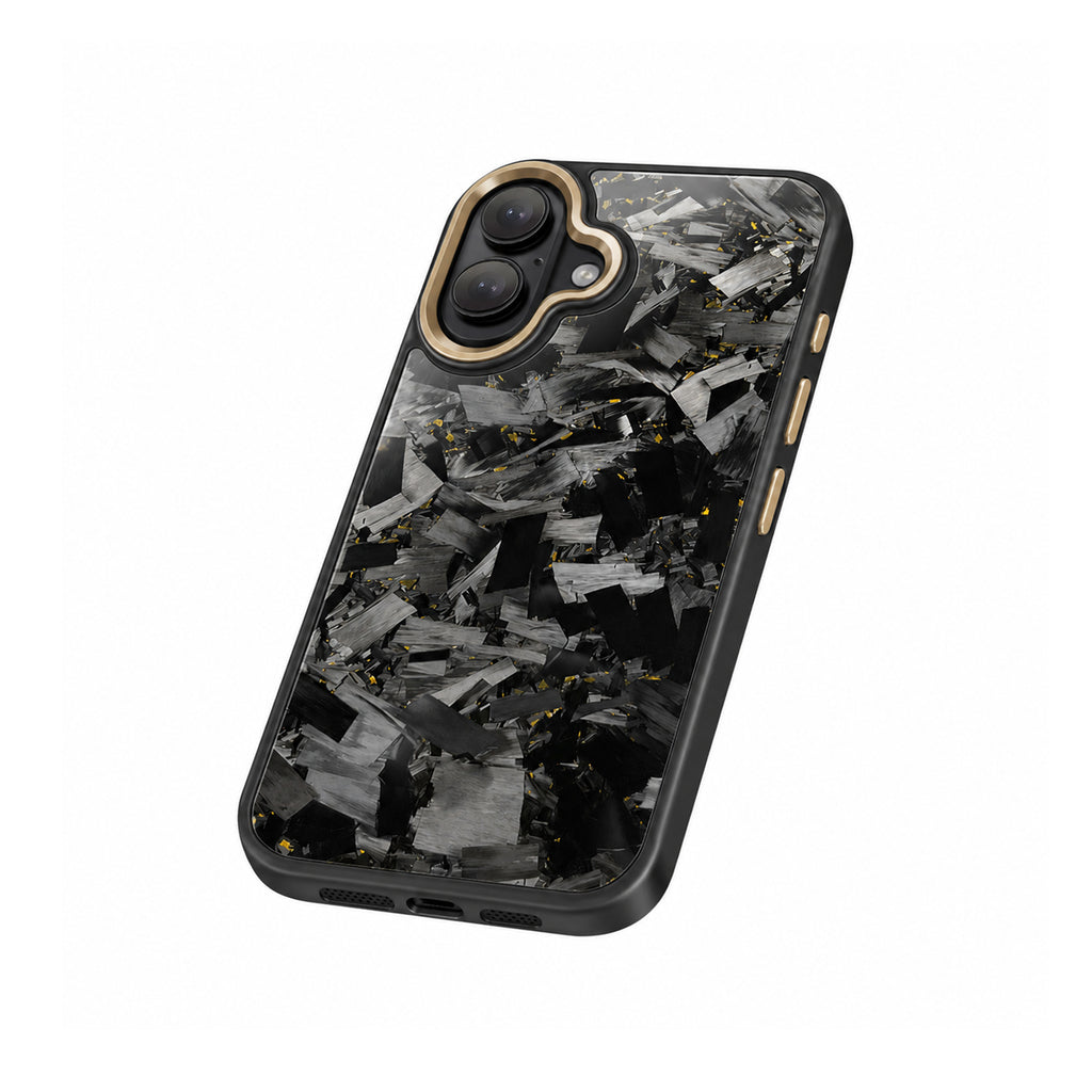 Coarse Forged Carbon Fiber Case For iPhone 16 Series– Gold Flakes