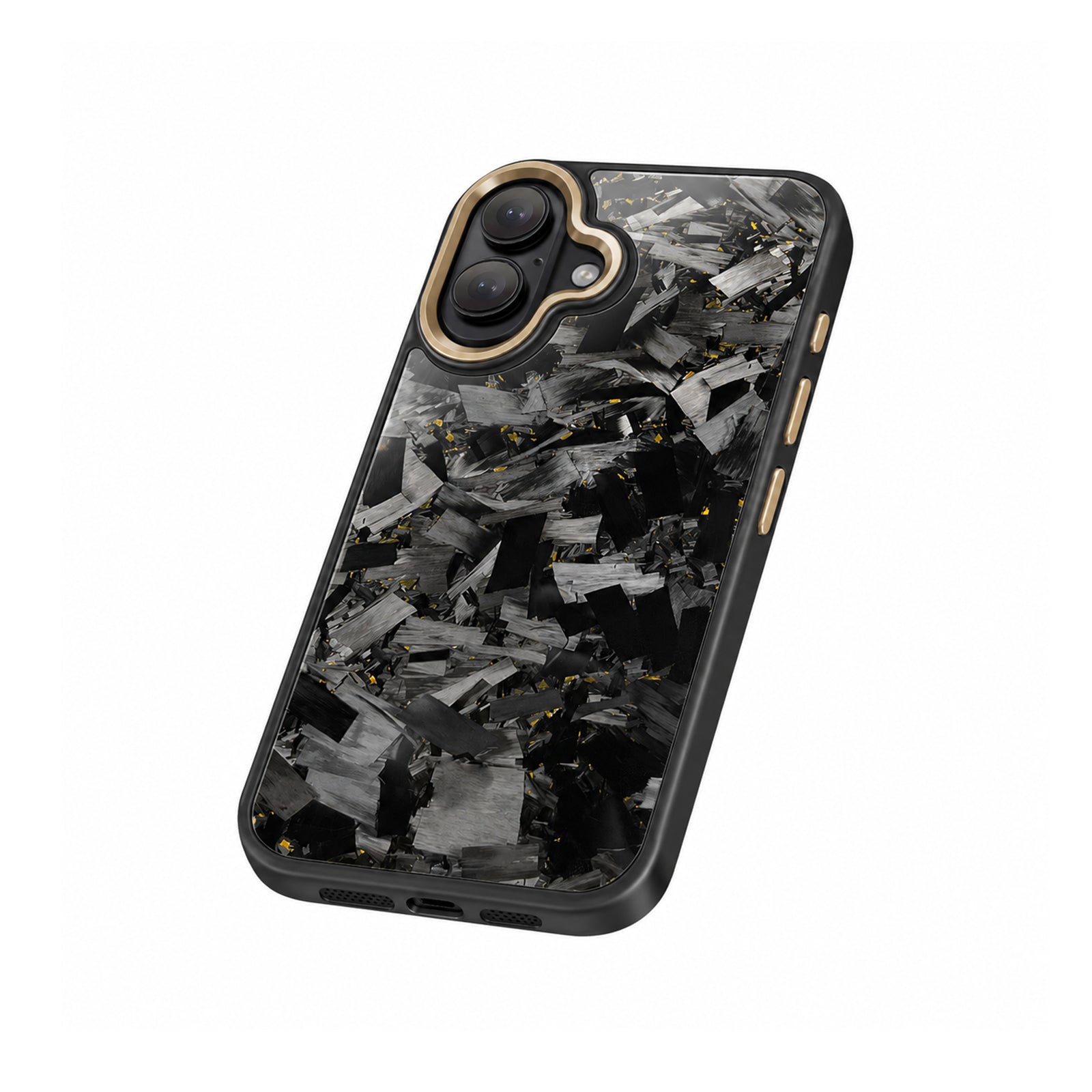 Coarse Forged Carbon Fiber Case For iPhone 16 Series– Gold Flakes