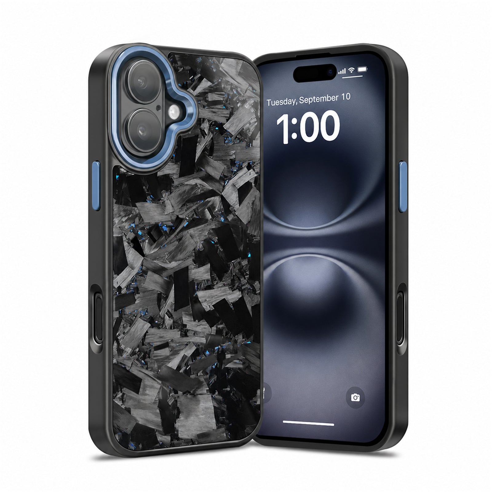Coarse Forged Carbon Fiber Case For iPhone 16 Series– Sapphire Flakes