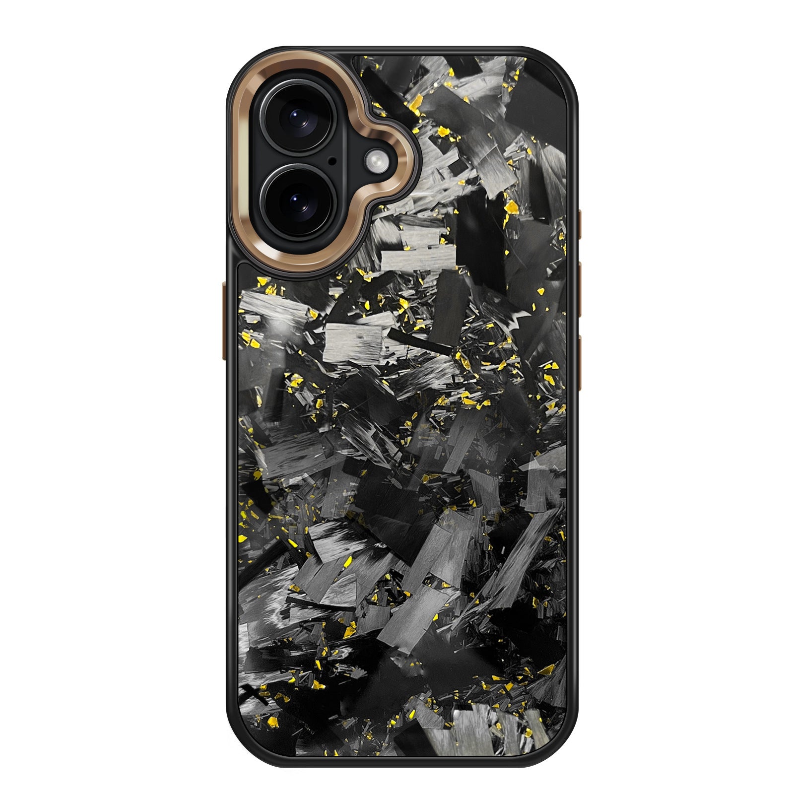 Coarse Forged Carbon Fiber Case For iPhone 16 Series– Gold Flakes